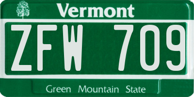 VT license plate ZFW709