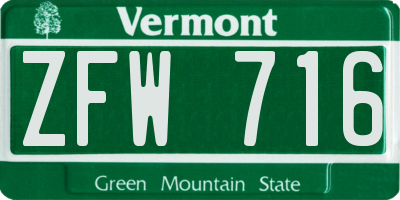 VT license plate ZFW716