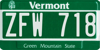 VT license plate ZFW718