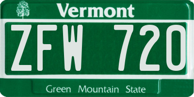VT license plate ZFW720