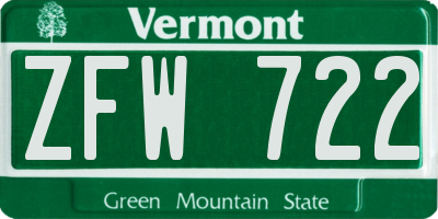 VT license plate ZFW722