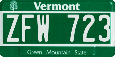 VT license plate ZFW723