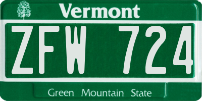 VT license plate ZFW724