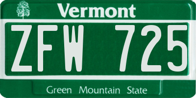 VT license plate ZFW725