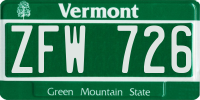 VT license plate ZFW726
