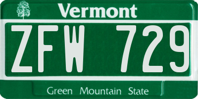 VT license plate ZFW729