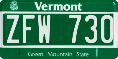 VT license plate ZFW730