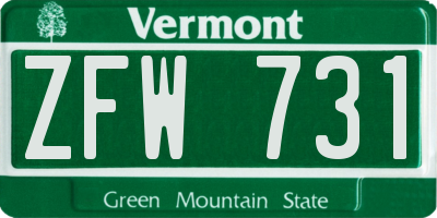 VT license plate ZFW731