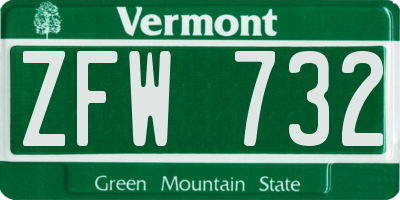 VT license plate ZFW732