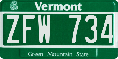 VT license plate ZFW734