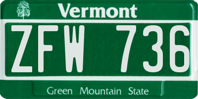 VT license plate ZFW736