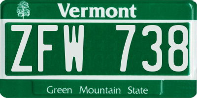 VT license plate ZFW738