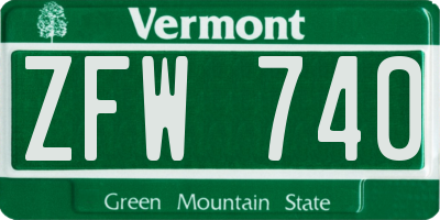 VT license plate ZFW740