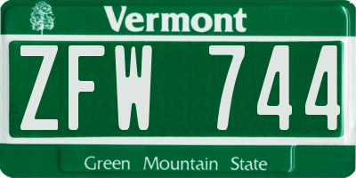 VT license plate ZFW744