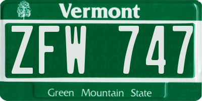 VT license plate ZFW747
