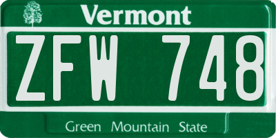 VT license plate ZFW748