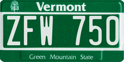 VT license plate ZFW750