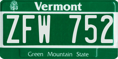 VT license plate ZFW752