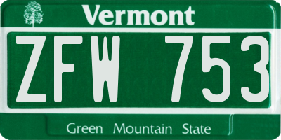VT license plate ZFW753