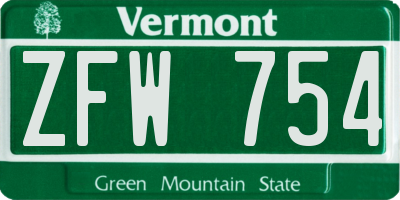VT license plate ZFW754