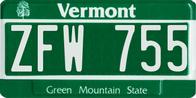 VT license plate ZFW755