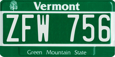 VT license plate ZFW756