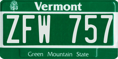 VT license plate ZFW757