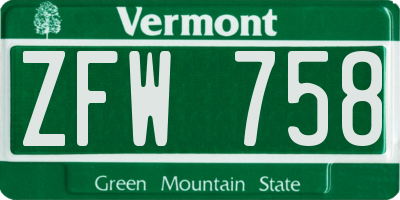 VT license plate ZFW758