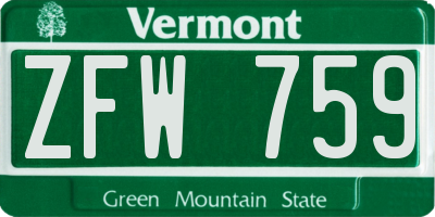 VT license plate ZFW759