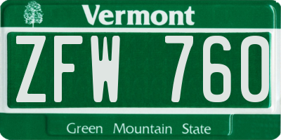 VT license plate ZFW760