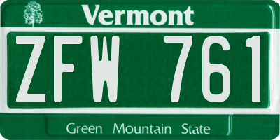VT license plate ZFW761