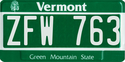 VT license plate ZFW763