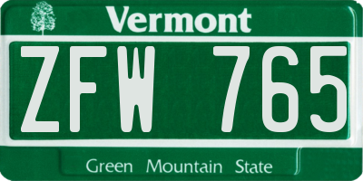VT license plate ZFW765