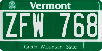 VT license plate ZFW768