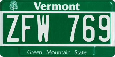 VT license plate ZFW769