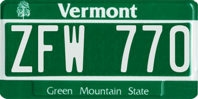 VT license plate ZFW770