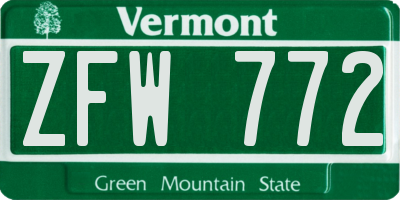 VT license plate ZFW772
