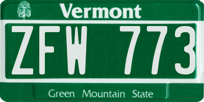 VT license plate ZFW773