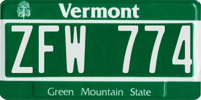 VT license plate ZFW774