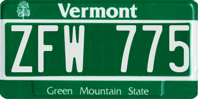 VT license plate ZFW775