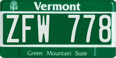 VT license plate ZFW778