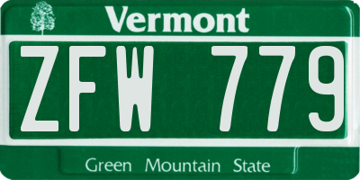 VT license plate ZFW779