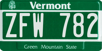 VT license plate ZFW782