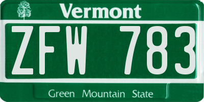 VT license plate ZFW783
