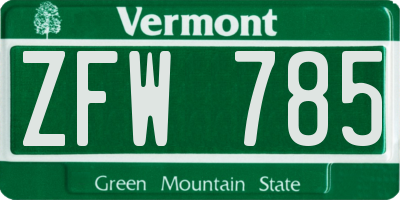 VT license plate ZFW785