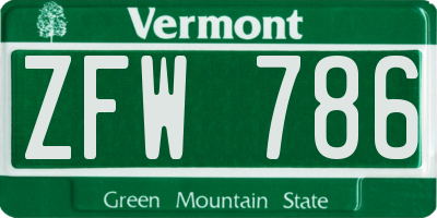 VT license plate ZFW786