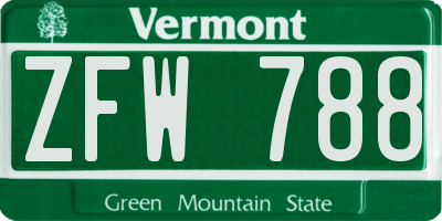 VT license plate ZFW788