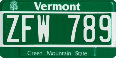 VT license plate ZFW789