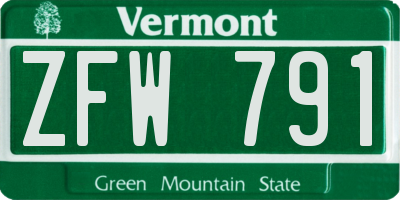 VT license plate ZFW791