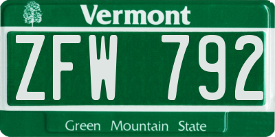 VT license plate ZFW792